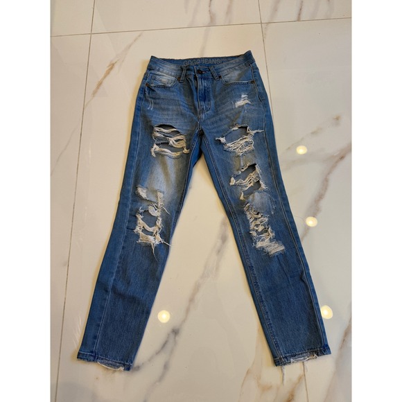 GOGO Denim - Gogo Jeans Womens High Rise Ankle Distressed Ripped Slim Denim Blue Size 7/28